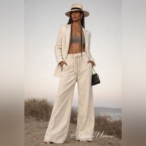 ba&sh Cream Wide-Leg Drawstring Corduroy Pants